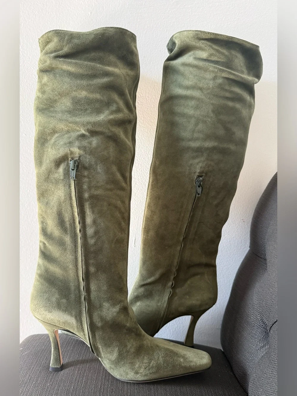 STAUD Olive Suede Over-the-Knee Boots Size 39 New With Box